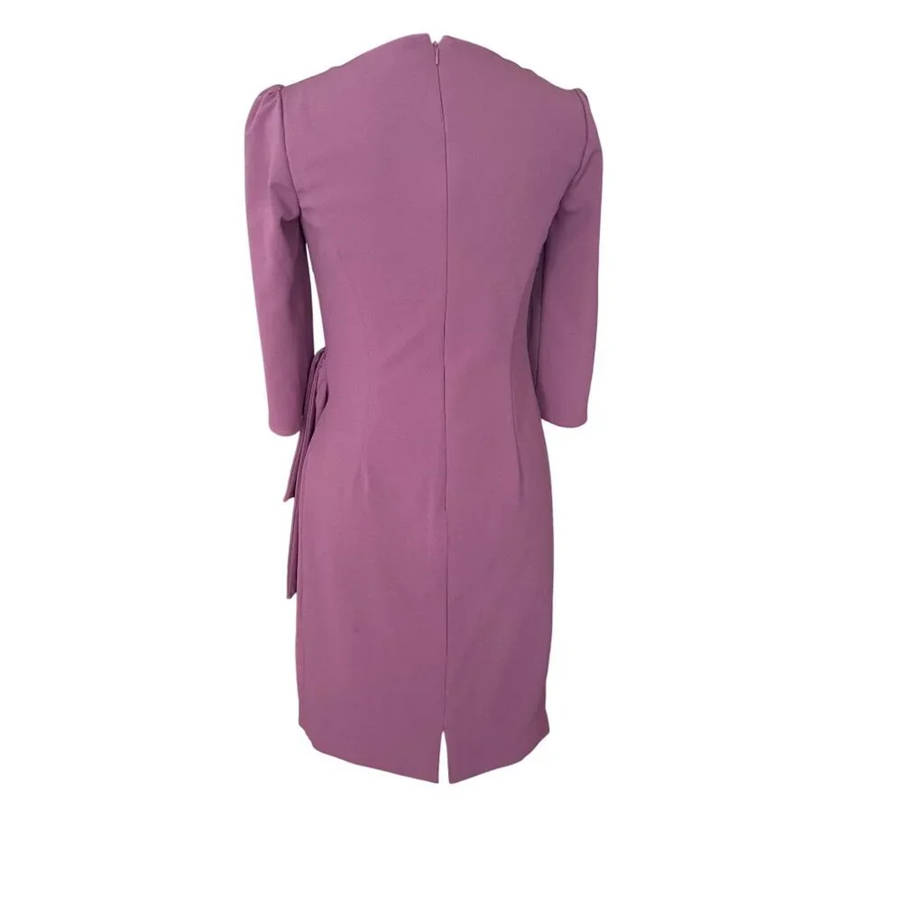 Oleg Cassini Mauve Sheath Dress Size 6 With Ruched Wrap Design & 3/4 Sleeves - Picture 4 of 6